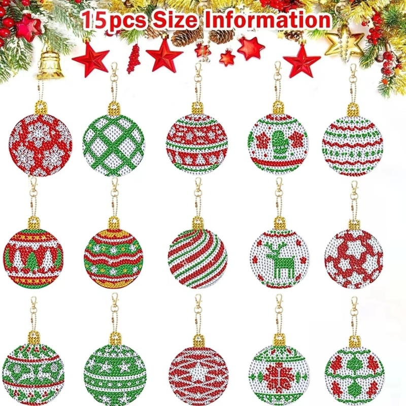 Sparkly Rhinestone Christmas Ornaments, 15-Piece Double-Sided Character Set