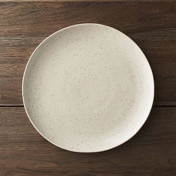 Speckled Stoneware Dinner Plate, Satin-Matte Off-White Shallow Form.