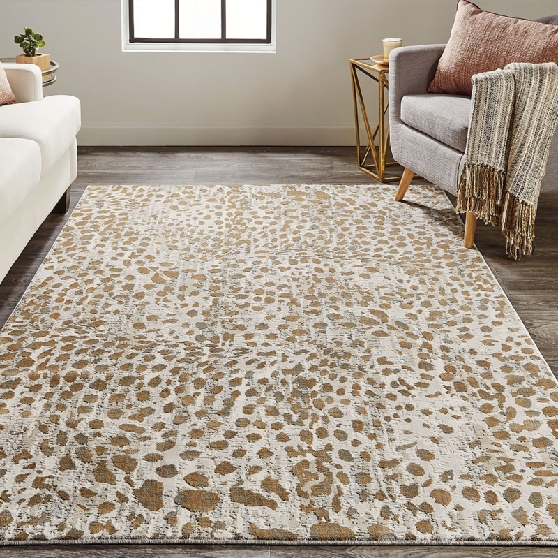 Spotted Animal Print Area Rug, Beige Palette, Contemporary, Low Pile