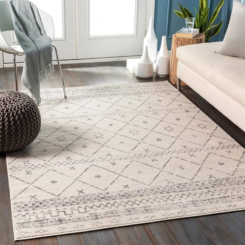 Square Area Rug Bohemian Geometric Tribal Print Cream Charcoal Gray