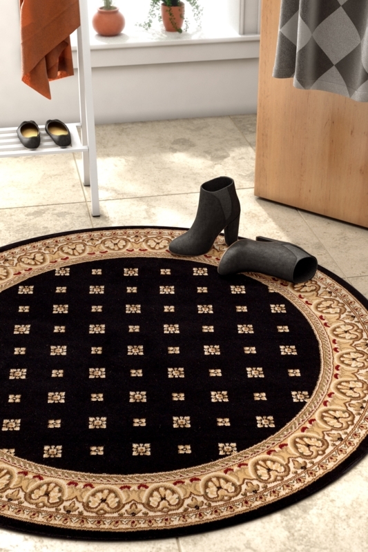 Square Area Rug Charcoal Ivory Traditional Medallion Low Pile Decor