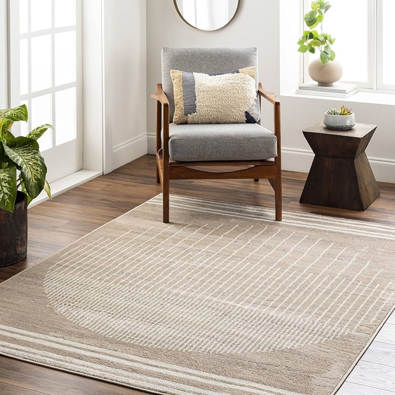 Square Area Rug Organic Brown Abstract Wave Pattern Earth Tone