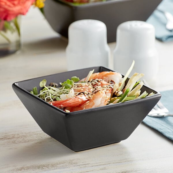 Square Bowl Matte Black Stoneware Small Minimalist Modern