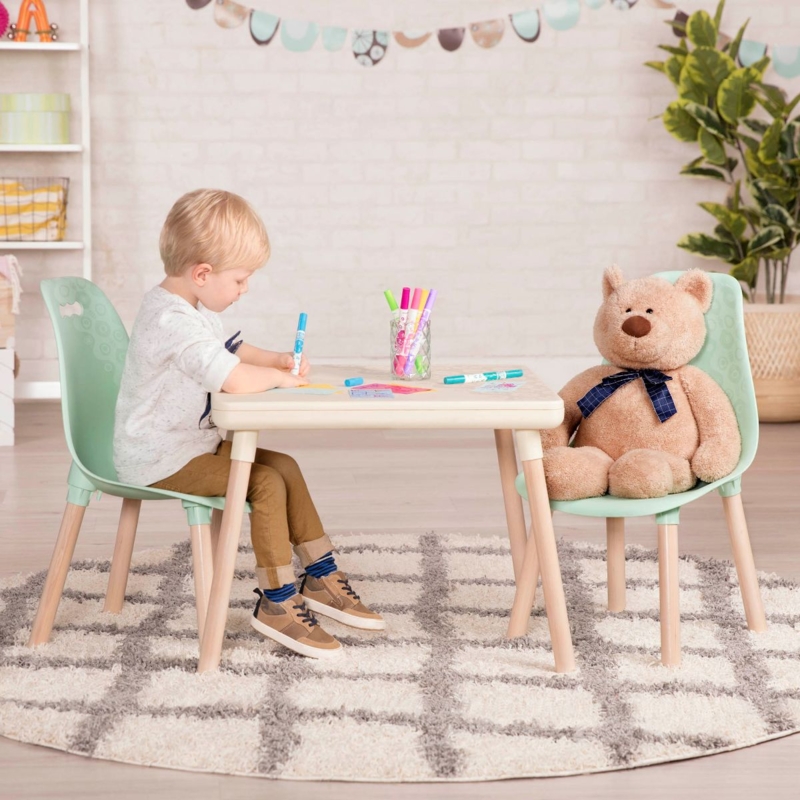 Square Mint Kids Table Set with Contrasting Leg Tips