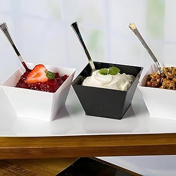Square Serving Bowls, Stackable, Glossy. White Square Dessert Bowls.
