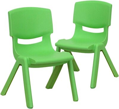 Stackable Green School Chairs Durable Plastic Set of 2