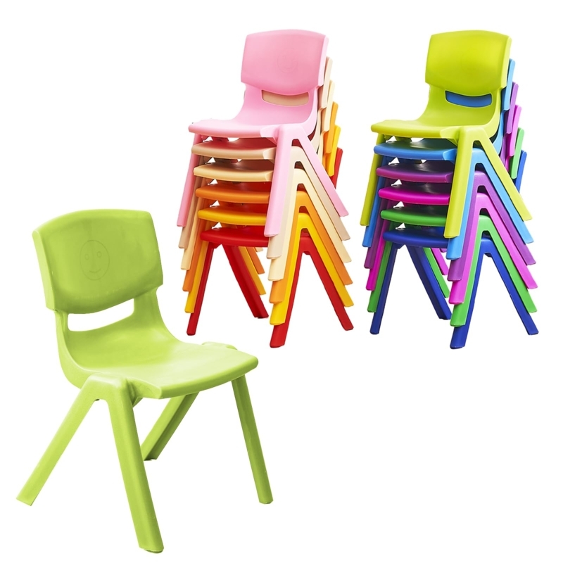 Stackable Kids Chair Set in Primary Colors with Cutout Back Handle