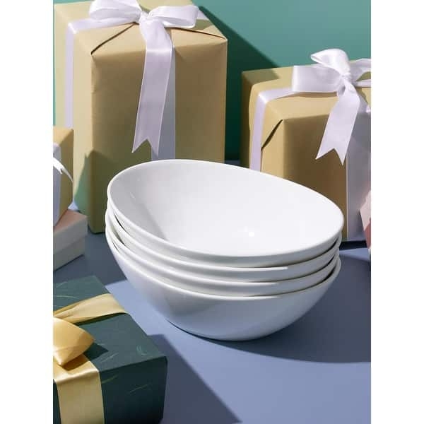 Stackable Serving Bowls Textured Rim Porcelain