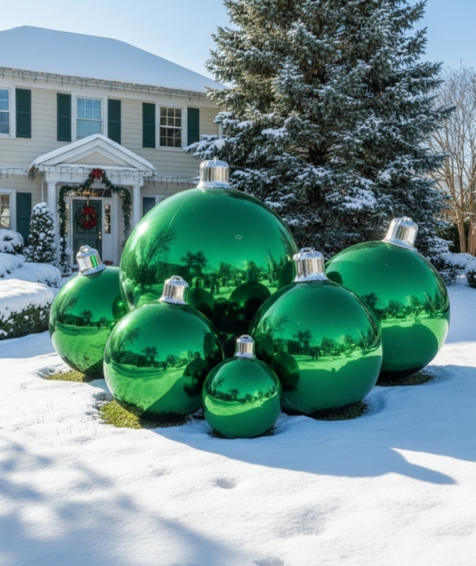 Staggered Emerald Green Metallic Ornaments for Whimsical Outdoor Decor