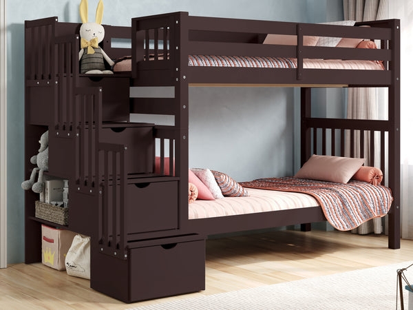 Stairway Bunk Bed Dark Cherry Finish Tall Clearance Built In Drawers