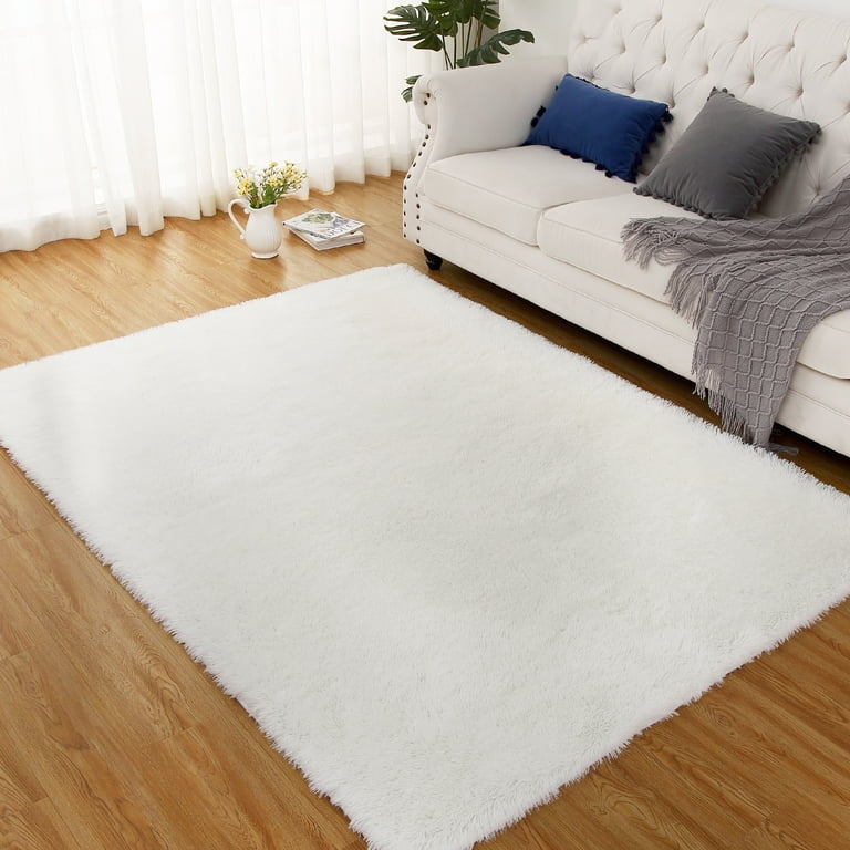 Stark White Shag Rug High Pile Cozy High Contrast Floor Decor