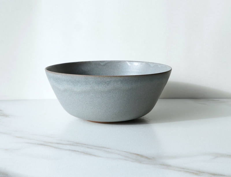 Stoneware Serving Bowl Speckled Finish Shallow Basin Thick Rim Rustic