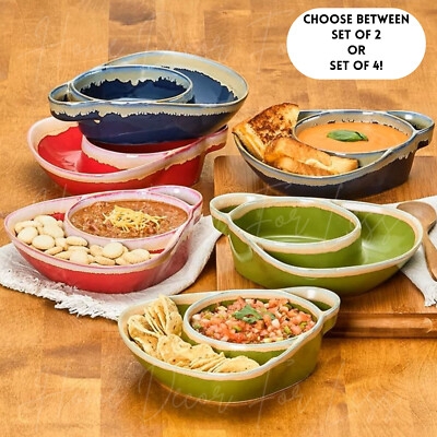 Stoneware Serving Bowls with Integrated Handle and Two-Tone Glaze