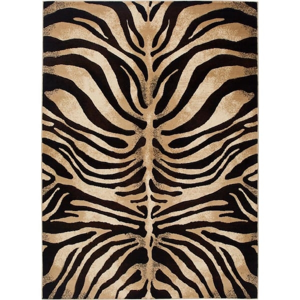 Striped Pattern Area Rug, High Contrast, Dark Brown & Beige, Modern Organic