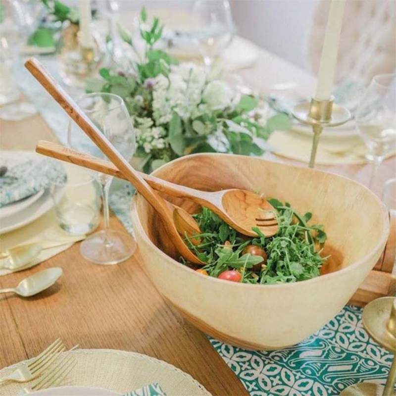 Suar Wood Salad Bowl Set Live Edge with Servers