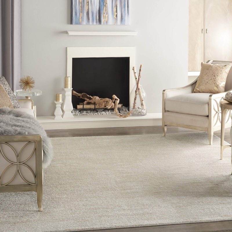 Subtle Grid Area Rug Beige Textured Contemporary Living Room Layout