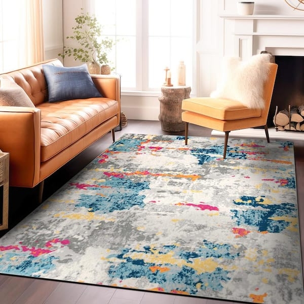 Synthetic Woven Area Rug, Distressed Design Low Pile