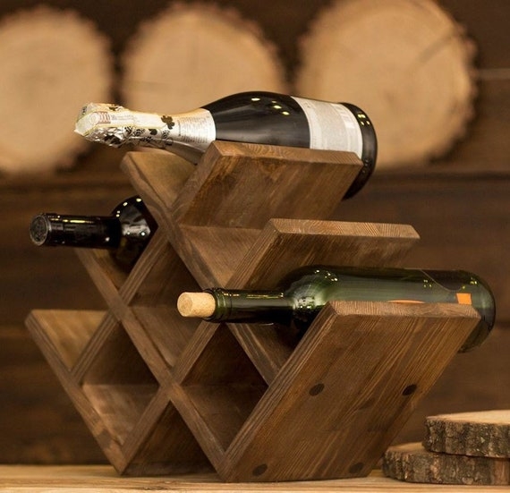 Tabletop Wine Rack Rustic Wood Cube X-Shape Divider