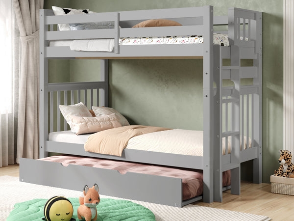 Tall Bunk Bed Gray Twin Over Twin End Ladder Trundle Mission Style