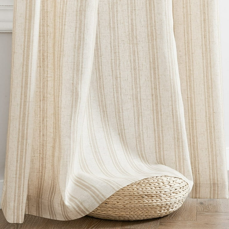 Taupe Ticking Stripe Grommet Curtains Linen Look Farmhouse Living Room