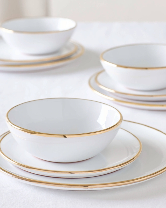 Teal Dinnerware Set Artisanal Speckled Ceramic Gold Rim