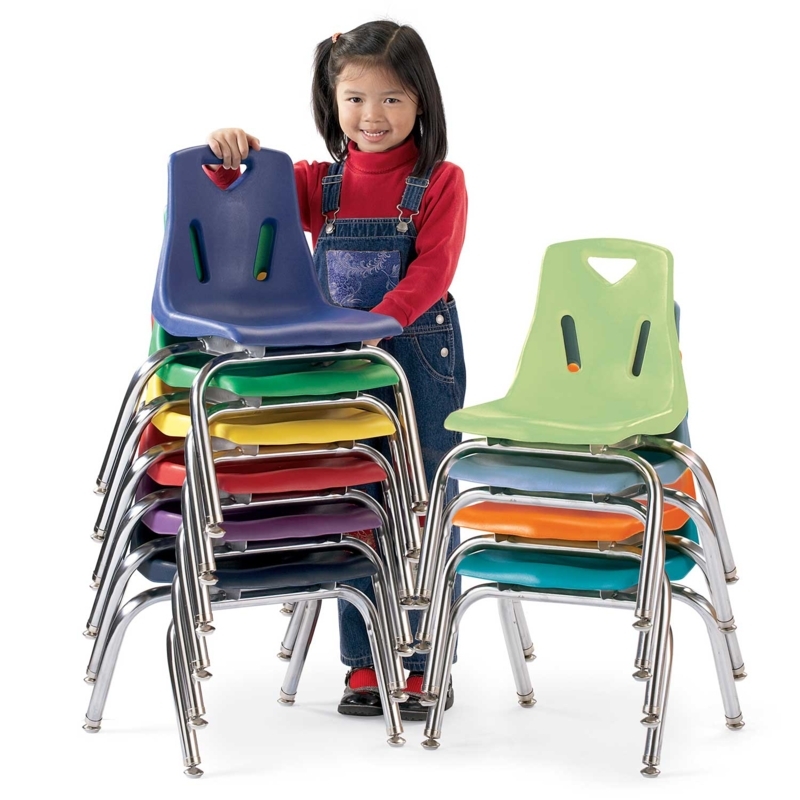 Teal Plastic Classroom Chair with Molded Seat and Polished Chrome Legs