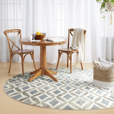 Terracotta & Navy Round Area Rug, Traditional Oriental