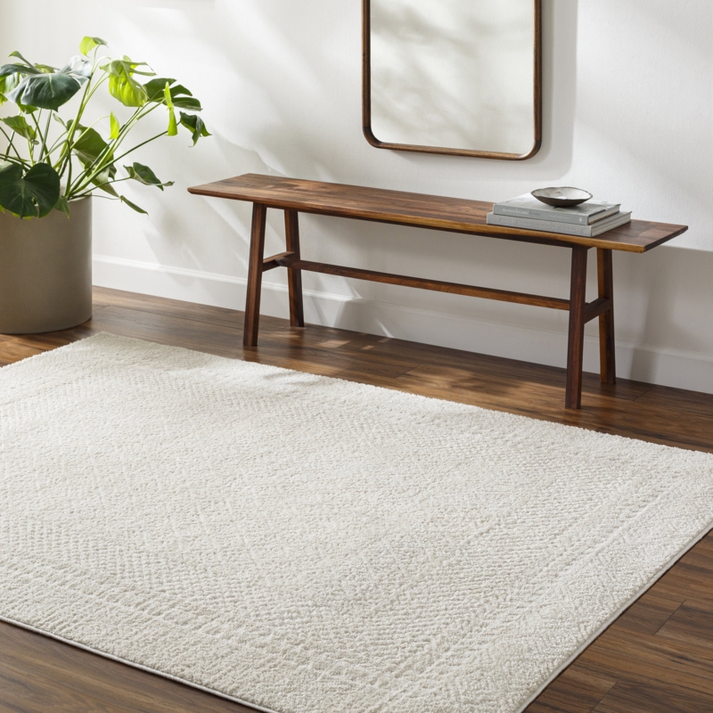Textured Area Rug High Low Wave Pattern Scandi Neutral Lounge Decor