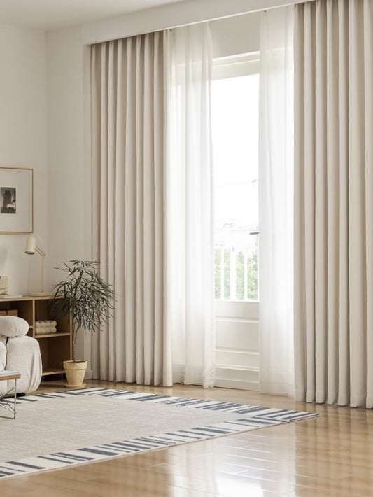 Textured Curtains Cream Slub Fabric with Black Ring Hardware (65 chars)
