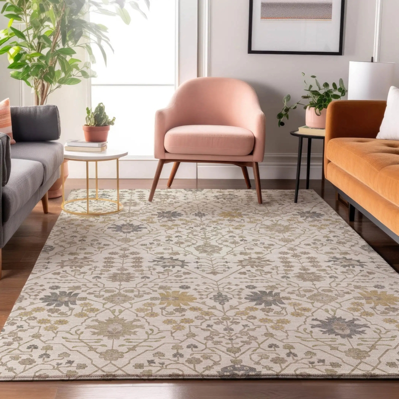 Textured Linear Area Rug High-Low Off-White Coastal