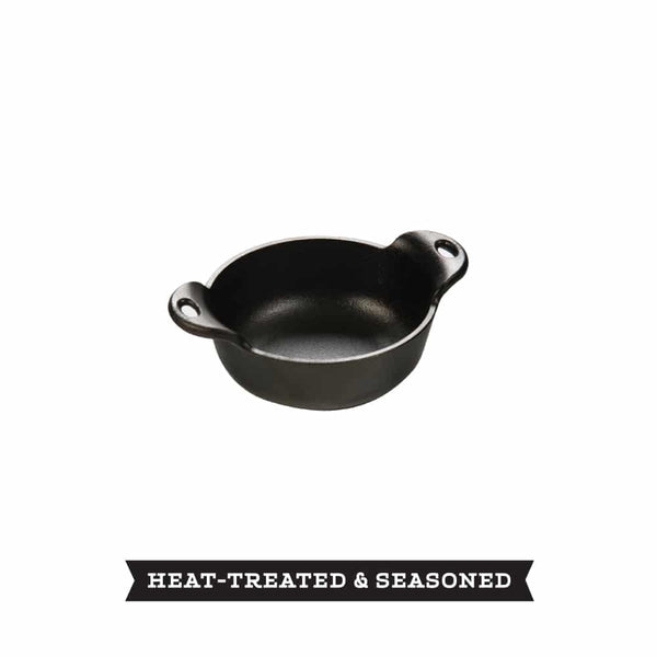 Textured Metal Condiment Dish, Mini Cast Iron, Tab Handles, Pebbled