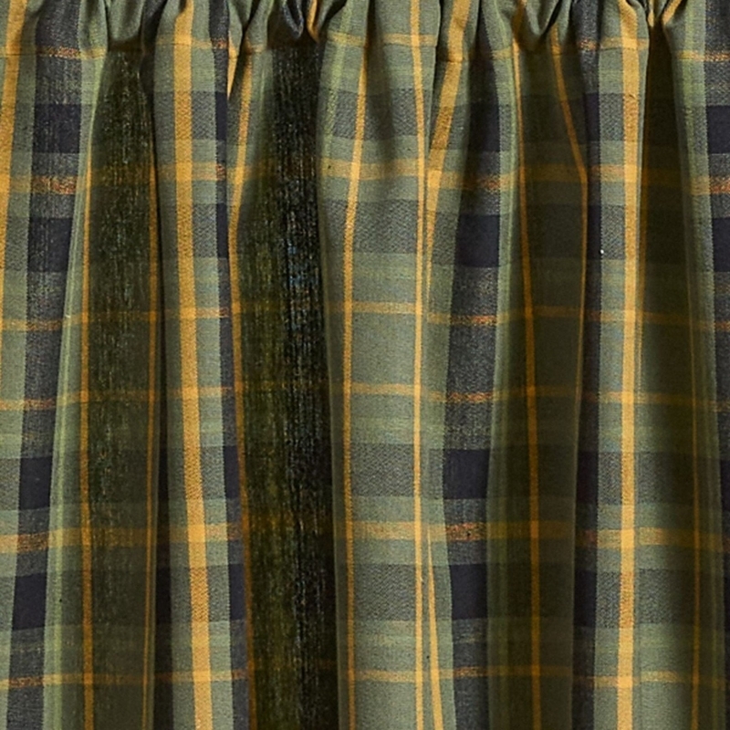 Tier Curtains Sage Green Black Plaid Rod Pocket Primitive Style