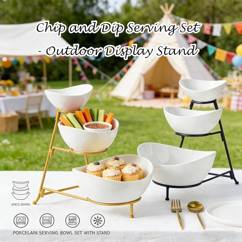 Tiered Serving Stand Collapsible Metal Rack Oval Appetizer Server