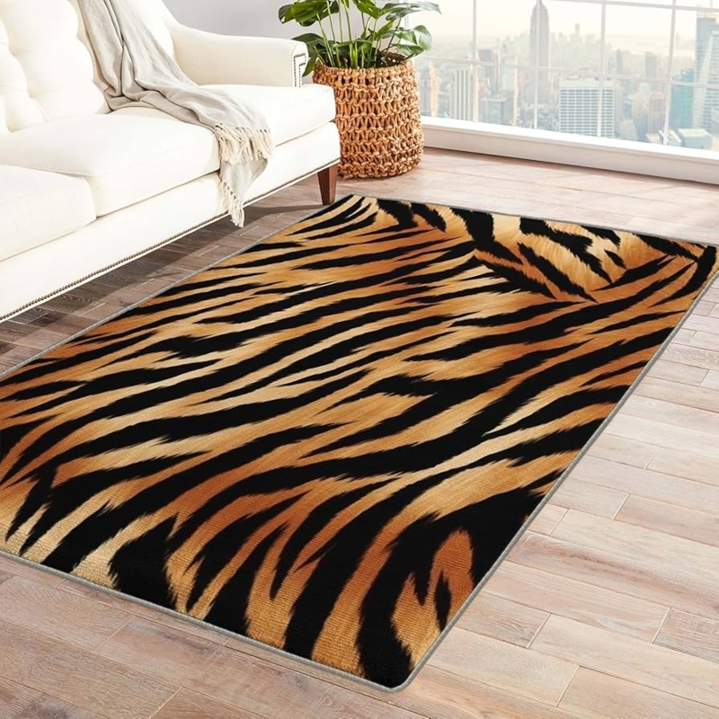 Tiger Shaped Area Rug, Vibrant Orange & Black, Novelty Silhouette