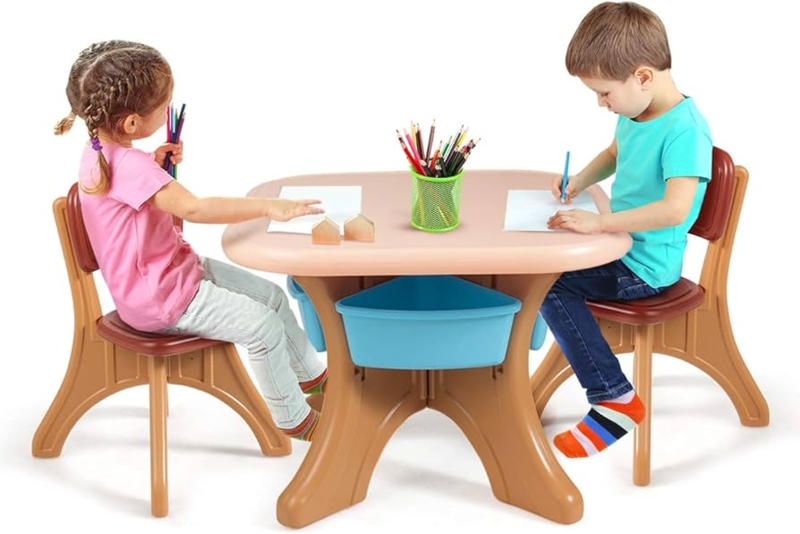 Toddler Activity Table With Storage Integrated Plastic Bins Grey