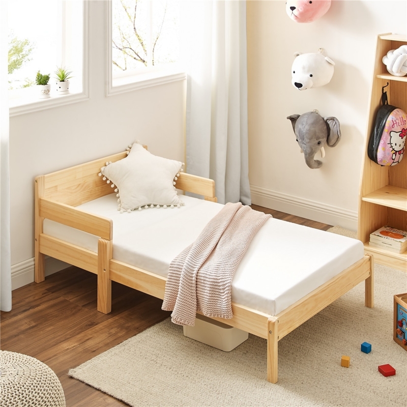 Toddler Bed Convertible Daybed Style Natural Wood Guardrails