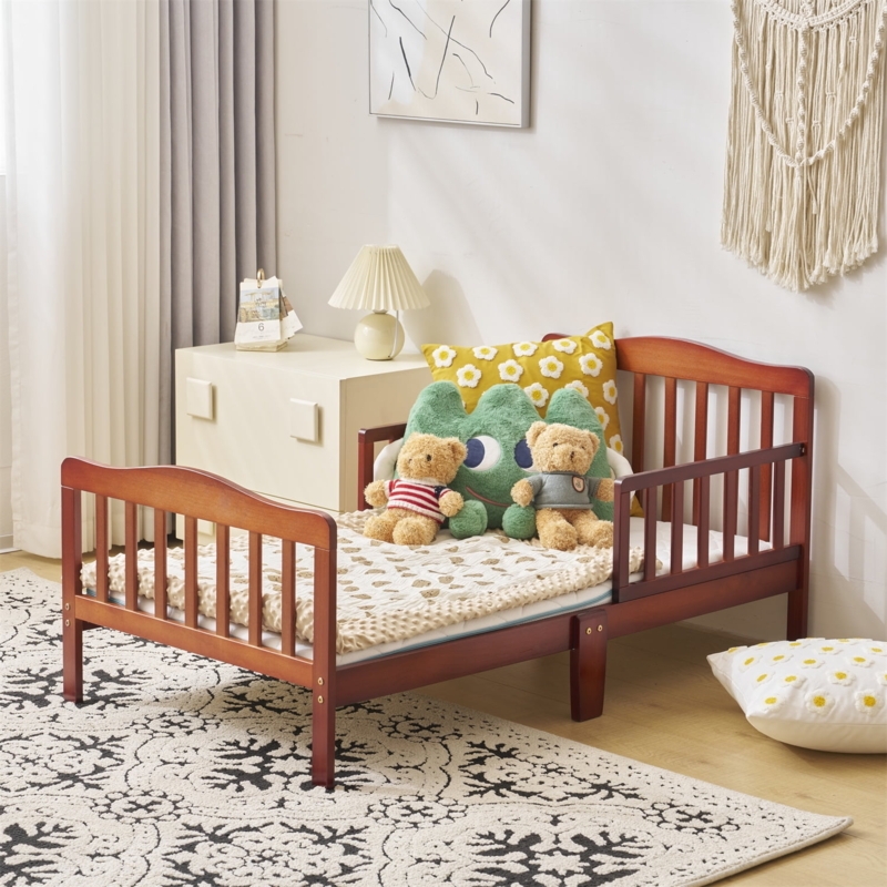 Toddler Bed Espresso Finish Slatted Headboard Wood Bed Frame