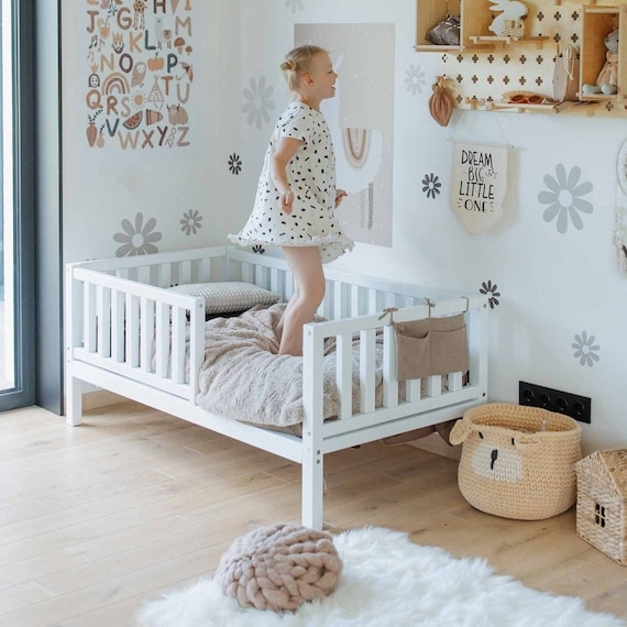 Toddler Bed House Shaped Natural Wood Wrap Around Safety Rails