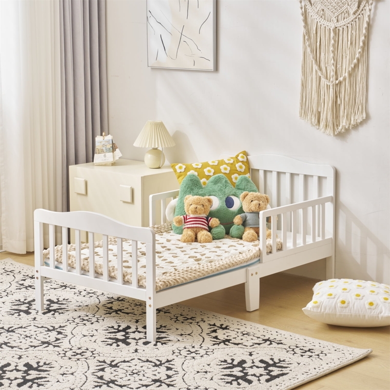 Toddler Bed Matte Black Finish Side Guardrails Low Profile