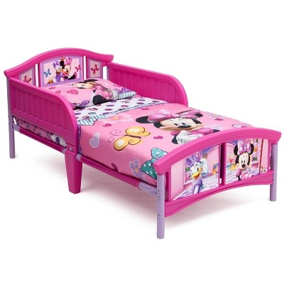 Toddler Bed Pink Plastic Minnie Mouse Graphics Side Rails