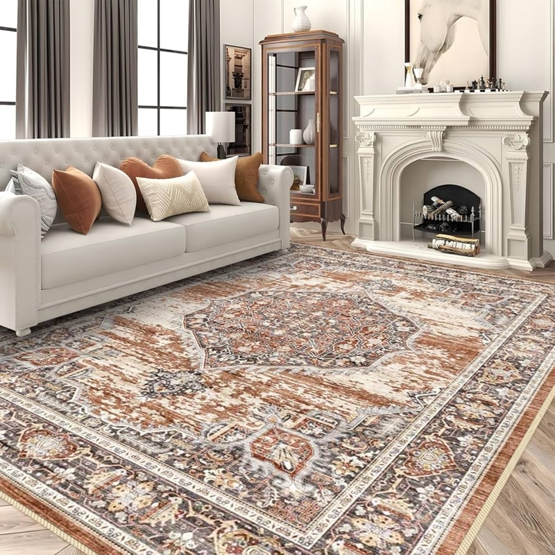 Traditional Area Rug, Distressed Brick Red Oriental Pattern