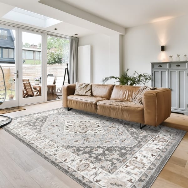 Traditional Area Rug, Faded Oriental Pattern with Intricate Border