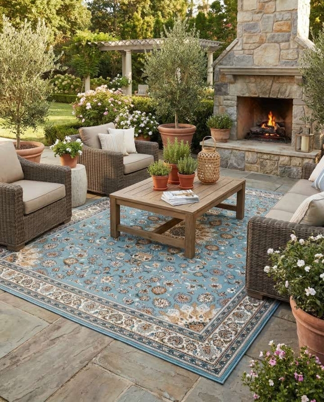 Traditional Area Rug, Medallion Pattern, Bordered Design, Patio Decor