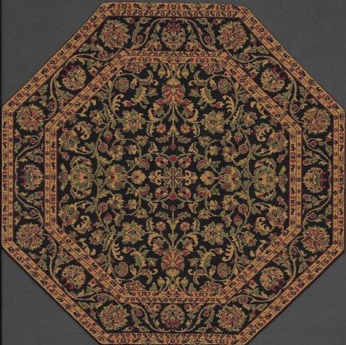 Traditional Brown Medallion Rug with Intricate Black Octagon Detail