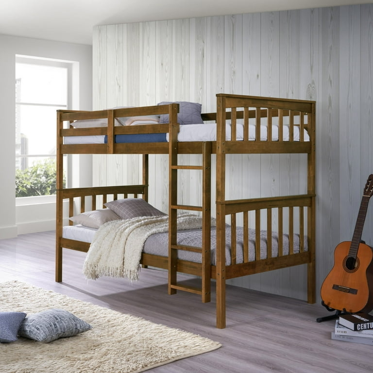 Traditional Bunk Bed in Dark Espresso Finish with Integrated Ladder