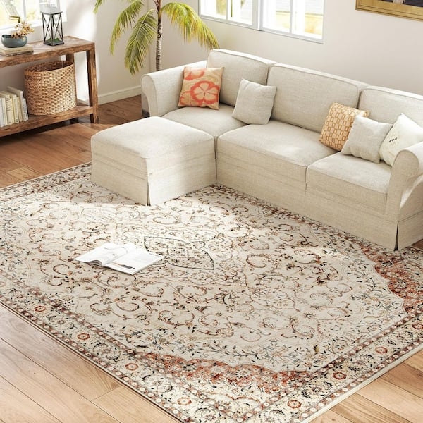Traditional Floral Area Rug, Classical Brown and Beige Earth Tones