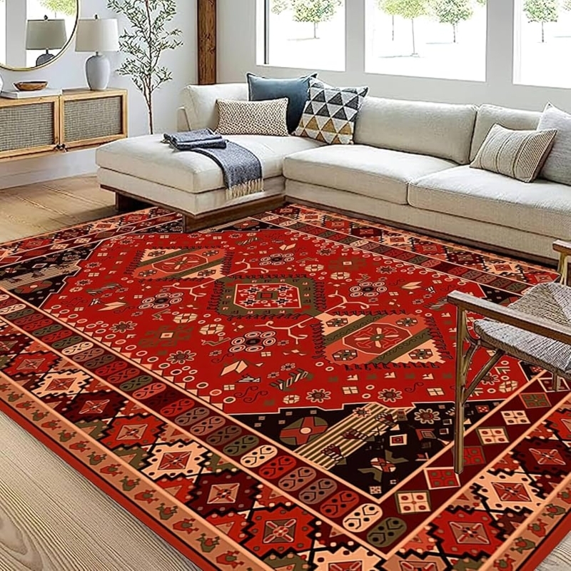 Traditional Floral Medallion Area Rug Burgundy Navy
