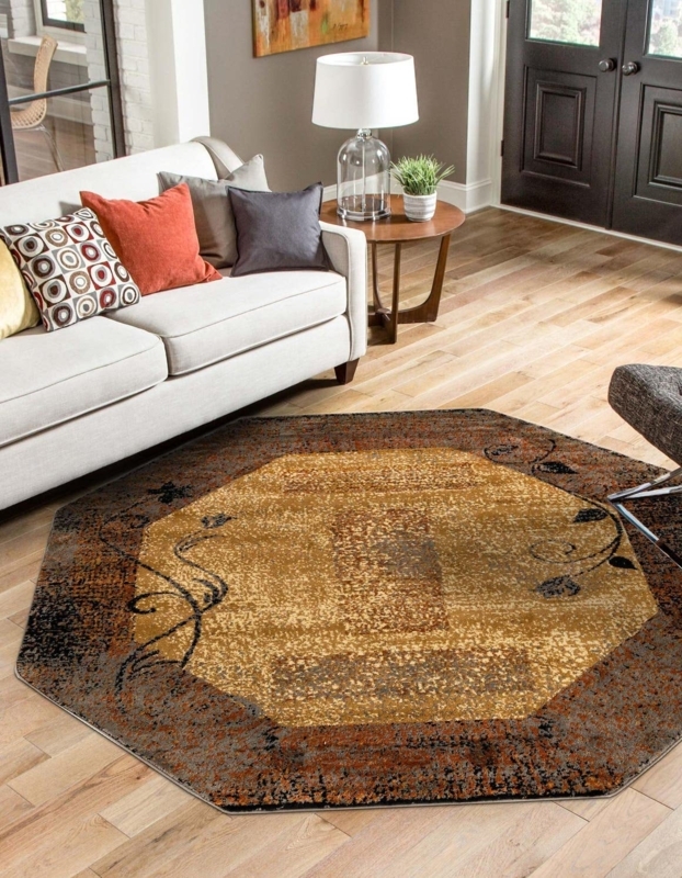 Traditional Octagonal Area Rug in Beige and Brown Medallion