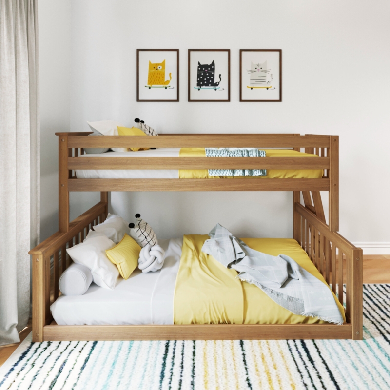 Traditional Pecan Finish Twin Over Full Bunk Bed with Built-In Ladder