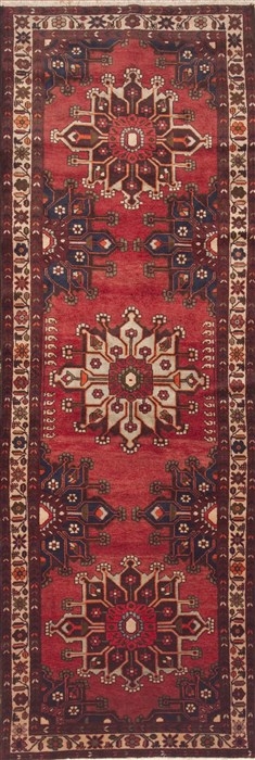 Traditional Persian Runner Rug, Burgundy Red, Hand-Knotted Look